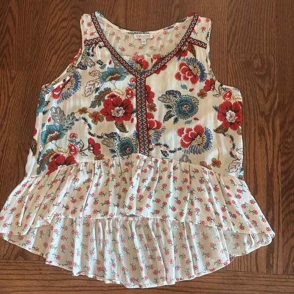 Patrons of Peace Anthropologie Floral boho babydoll top  sleeveless peplum L - Picture 11 of 11